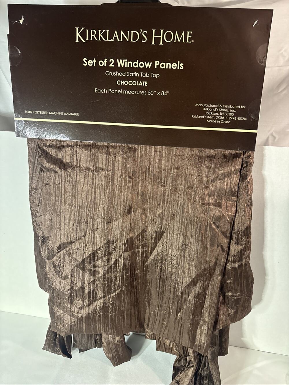 Kirkland's Home Crushed Satin Tab Top Window Panels Set of 2 50x84 Chocolate